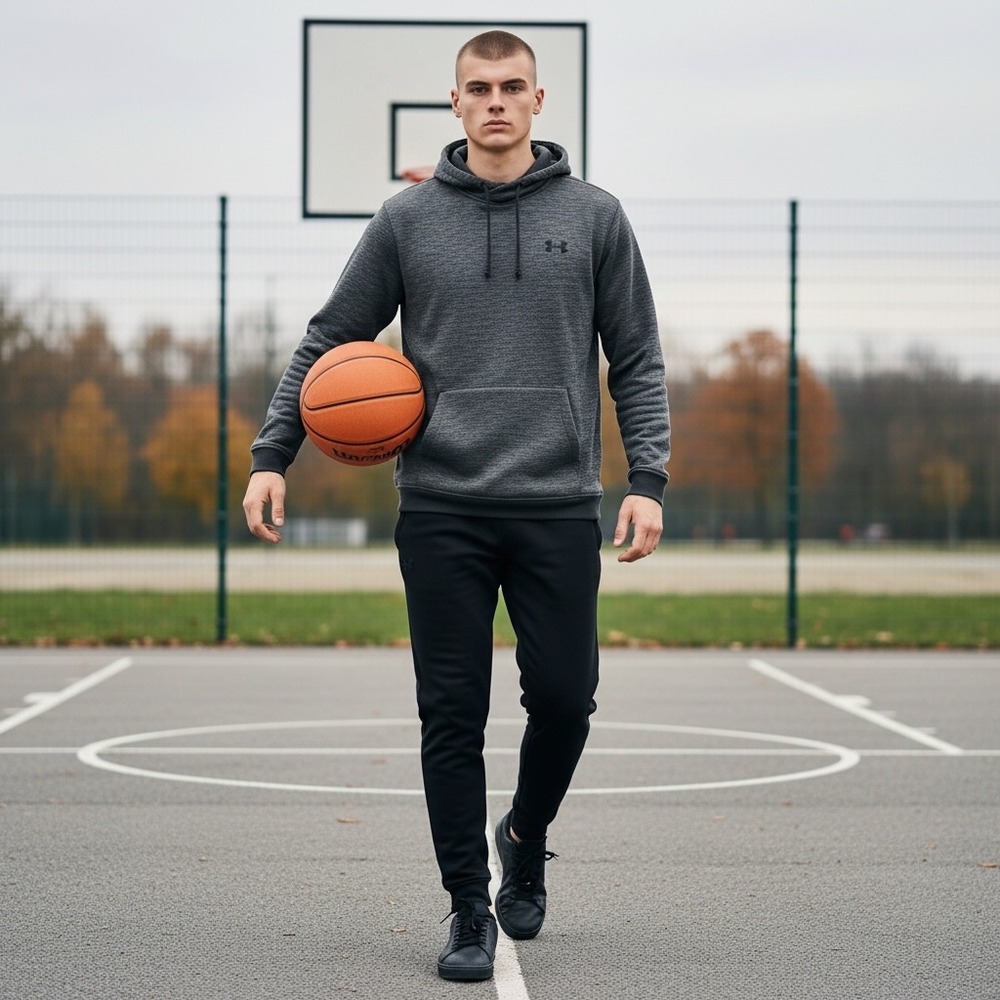 Under Armour Mens‎ ColdGear Hoodie XL Charcoal Grey Heather Loose Fit Sweatshirt